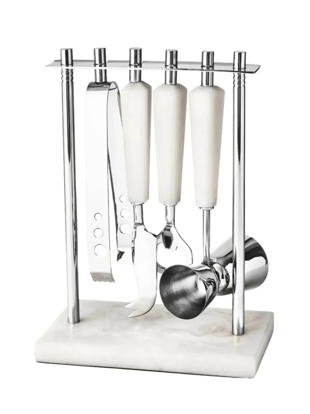 Godinger Azure White Resin & Stainless Steel 5 Piece Bar Tool Set - NIB